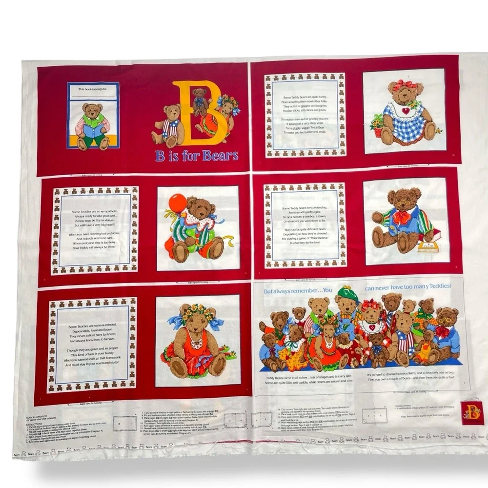 Cloth Book Kit B is for Bears Children DIY Sewing Set of 2 Fabric Panels Craft